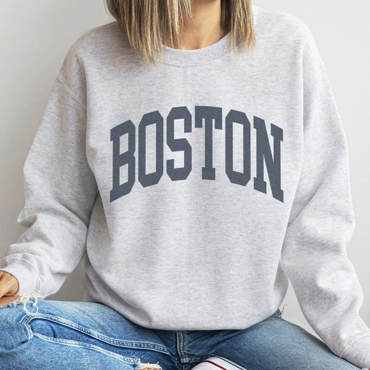 Boston Sweatshirt Faded Vintage Aesthetic Boston Massachusetts Crewneck Varsity Style Cozy Trendy Boston gift 1NM4P