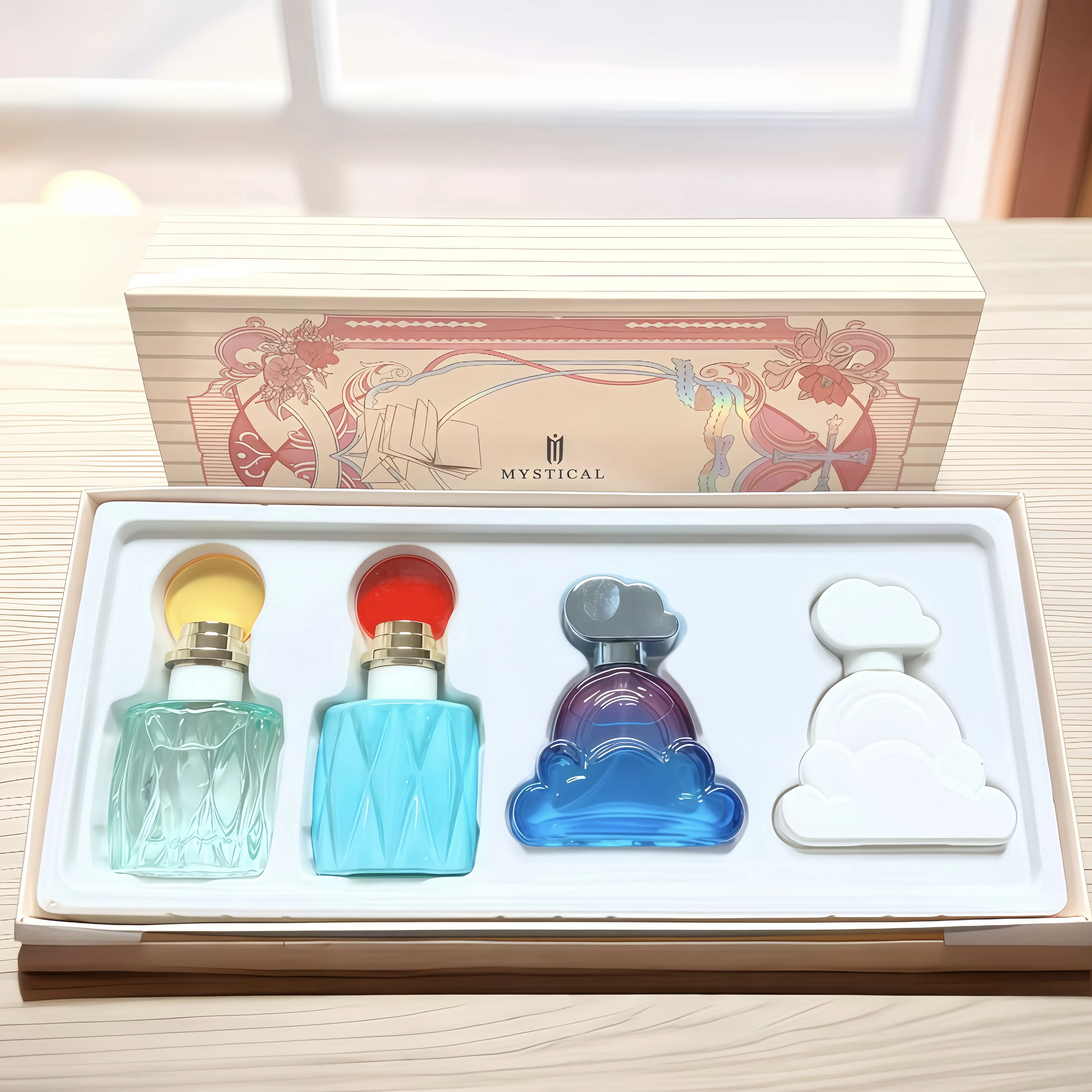 Women's MYSTICAL Fragrance Ensemble Set, 30ml*4 (1.0 FL) Designer-Inspired Perfume for Adults, Citrus-Peach-Pear-Rose-Jasmine-Wood-Cream Notes, Long-Lasting Floral-Musk Cologne, Perfect Birthday Gift, Cute-to-Slightly Grown-Up Vibe, Clouds, Liquid