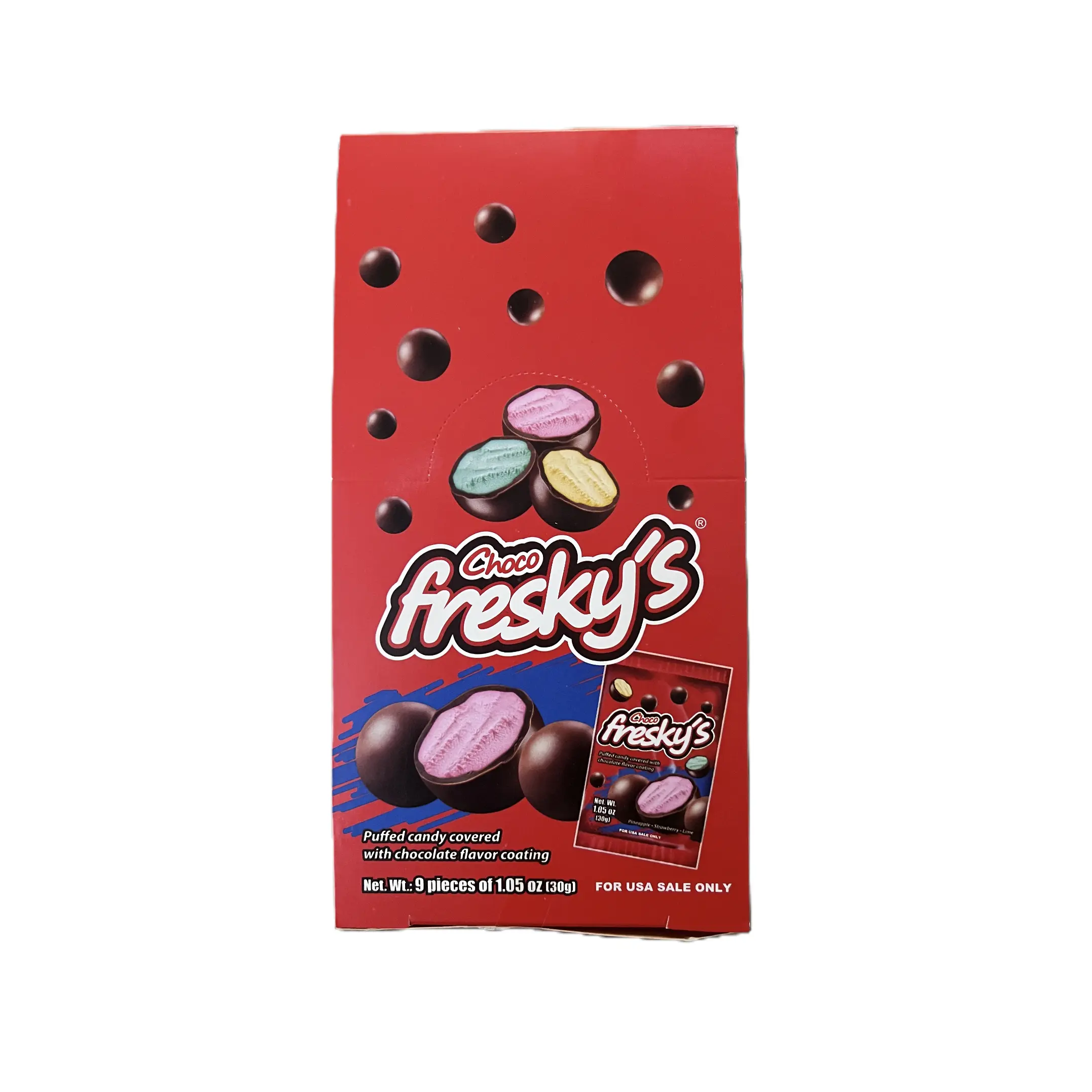 Choco Fresky's (Freskas)Puffed Candy Covered With Chocolate Flavor Coating 9 Pieces