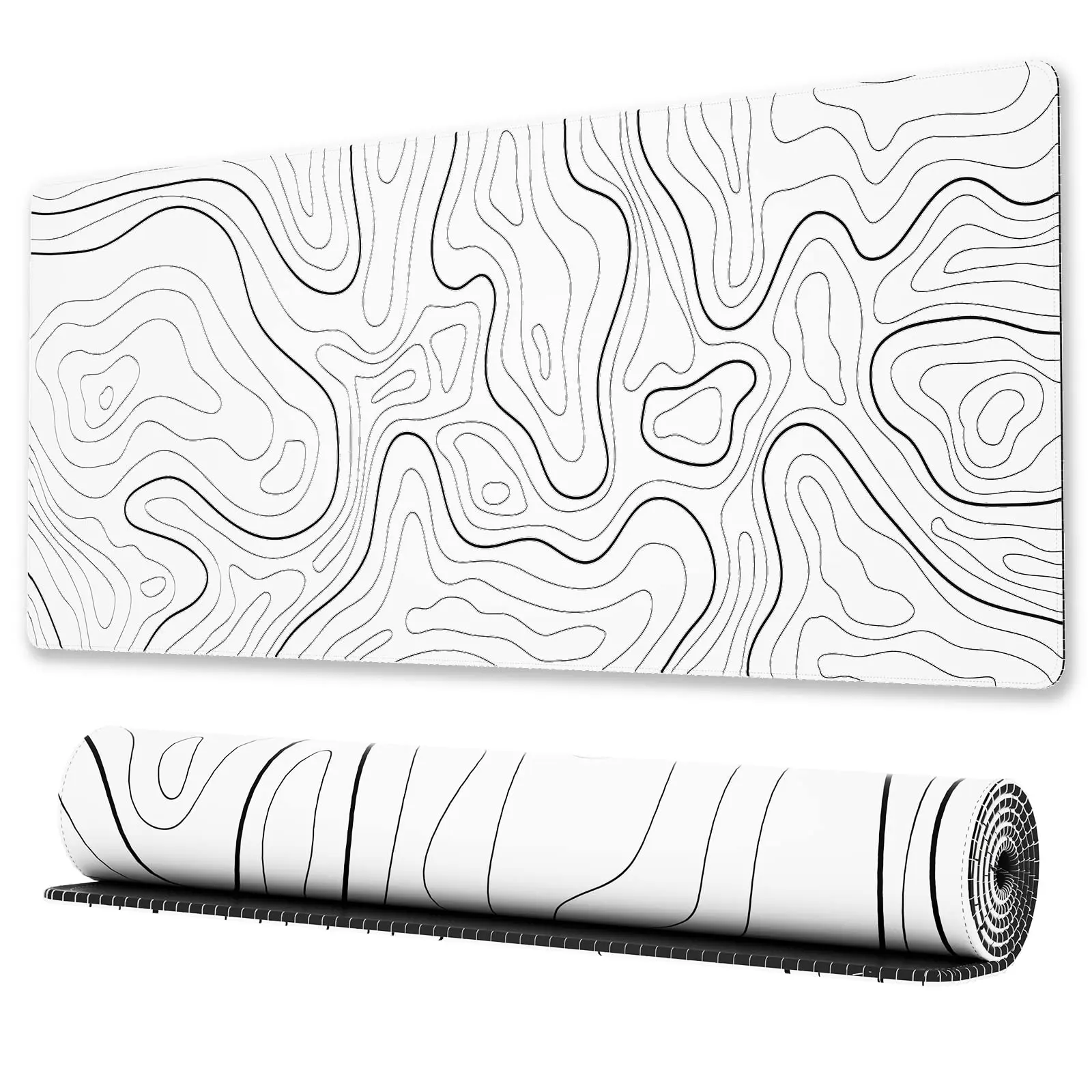 Black White Topographic Mouse Pad Gaming Stealth Drip Mousepad 35.43 x 15.75in Large Keyboard Pad XXL Desk Mat for Home Office