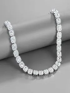 1pc Iced Out Tennis Chain Necklace, Cuban Necklaces, Hip Hop Bling Style, Cz Rhinestone Cuban Link, Rhinestone Decor Necklace, Sparkling Rhinestones Chains, Alloy Material, Unisex Jewelry for All Seasons