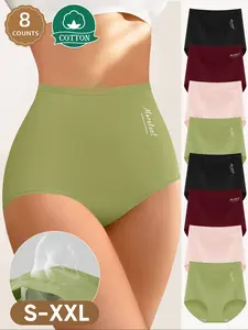 [Soft Cotton] MEIYATING Women's Underwear High-Waisted Thigh-Highs, Breathable Design, Comfortable Fit, Ideal for All Seasons, 8-Pack Set