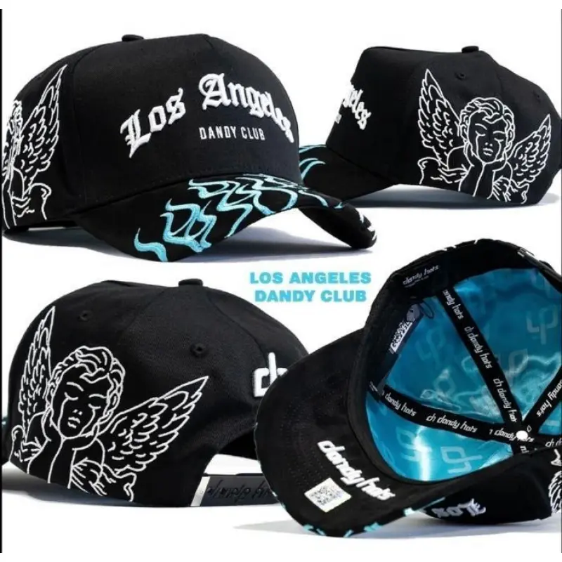 DANDY HATS 'Los Angeles Dandy Club’ Snapback – Urban Streetwear Cap With Angel Embroidery And Blue Flame Design Hip-Hop Style Christmas Countdown, Special Christmas Gifts