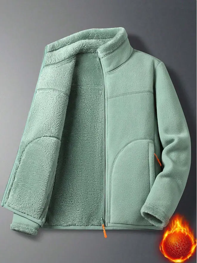 Women’s reversible sherpa fleece jacket, outdoor fuzzy coat, winter, skiing sports