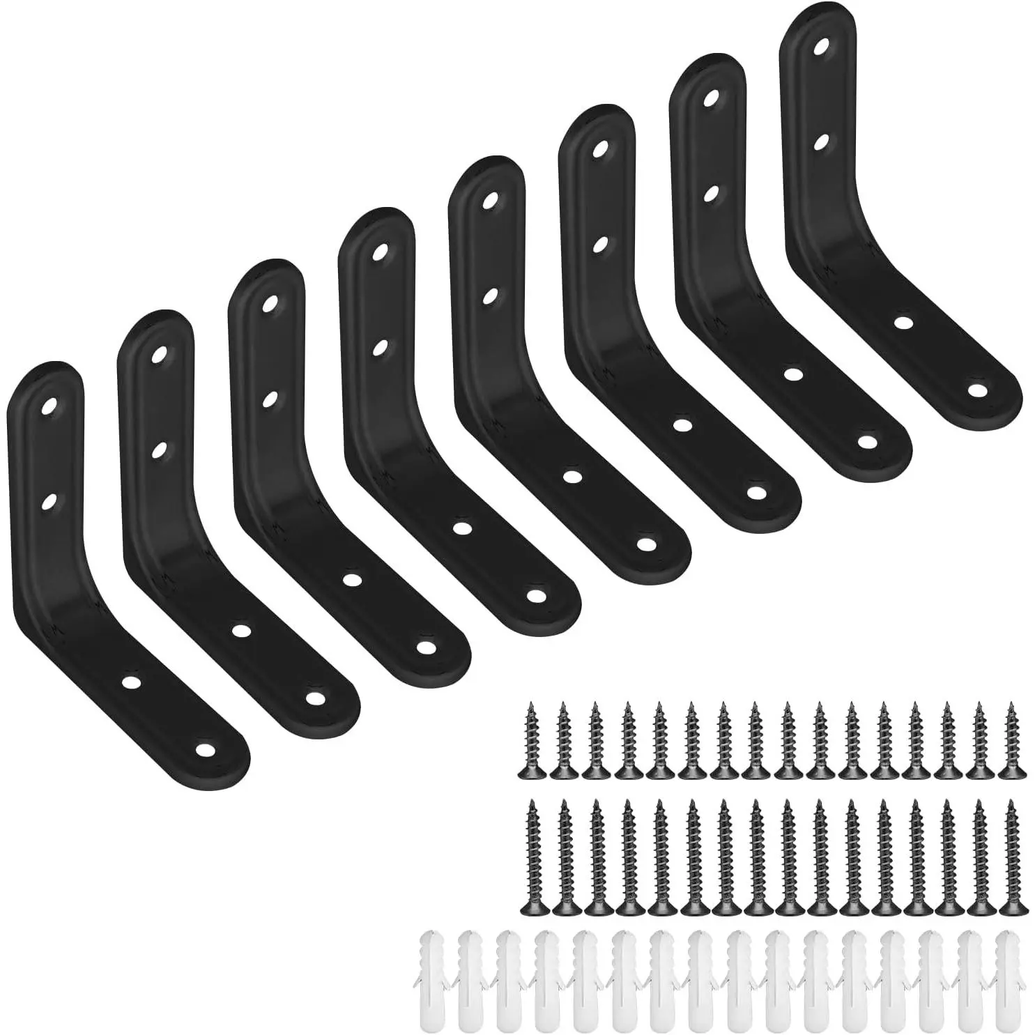 8 Heavy-Duty L Brackets (8-Count, 3-Inch/3.15x3.15x0.8 In) - 90-Degree Wall Mount Right Angle Corner Braces, Black Coated Steel, Convenient Plate Support, Versatile Functionality, Matching Screws, Manufacturer Warranty for DIY Enthusiasts, 3.15X3.15x0.8 I