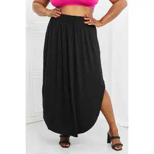Zenana It's My Time Full Size Side Scoop Scrunch Skirt in Black