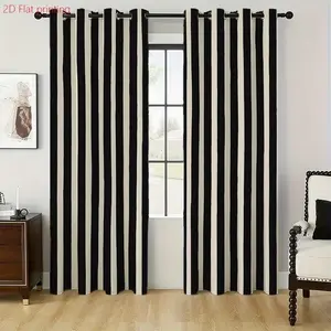 Black and white vertical stripe curtains, 2-piece set of semi transparent curtains, modern minimalist style, suitable for living rooms, bedrooms, and kitchens - machine washable polyester fabric, decorative curtains for living rooms and bedrooms