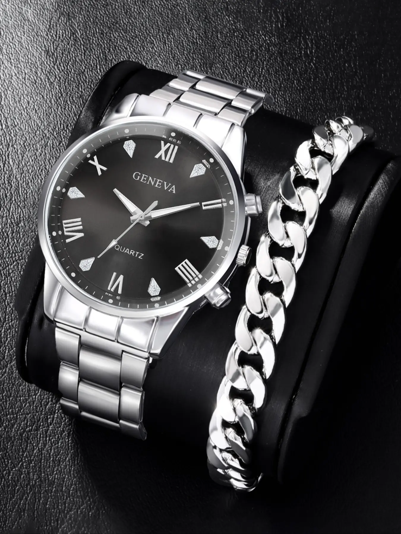 Men's Stainless Steel Watch Set with Roman Dial, Casual Quartz Wristwatch, Fashionable Wristwatch, Analog Watches, Analogue Quartz Watch, Durable Watch, Silver Color Business Fashion, Perfect Gift