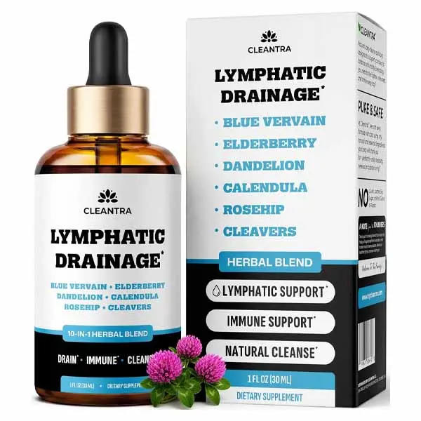 Lymphatic Drainage Drops - Supplement for Lymphatic Support & Detox - 10-in-1 Herbal Blend Cleanse Complex with Burdock, Dandelion, Elderberry - 1 fl oz