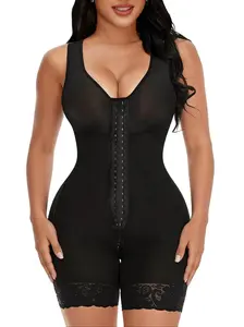 Women's Colombian Laced-Up Fitted Compressed Control Thigh-Lifting Shapewear Bodysuit - High Compression, Adjustable Shoulder Straps, Zipper Crotch, Tummy Control, Butt Lifting, Daily Wear Tuck Garment, Laced-Up Shapewear Bodysuit