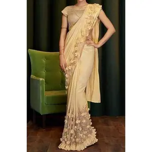 Beige Silk Georgette Ready To Wear Saree