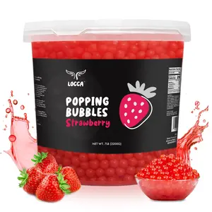 LOCCA Popping Boba Pearls 7Lbs x4 Strawberry Flavor Bubble Tea Beverage Mix for 4 Cases. Beverage - Drinks