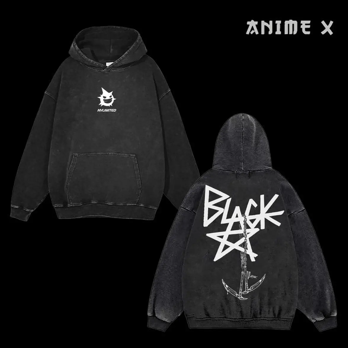 Blackstar Women's Lady Vintage Washed Soul Eater Graphic Hoodie - Soft Light Stretchy Cotton Blend Oversize Pullover Tee Tshirt for Everyday Streetwear, Tshirts, Print, Tops, Sweaters, Loose, Party, Casual Ootd, Comfy Ootd
