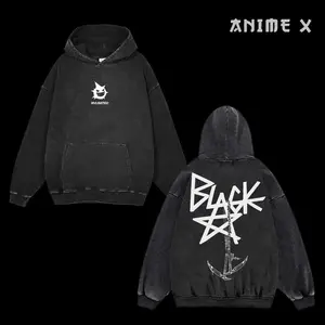 Retro Vintage Blackstar X Chain Scythe - Soul Eater Anime Double Printed Washed Hoodies Unisex Oversize Anime Manga Ultra-Soft Cotton Sweaters