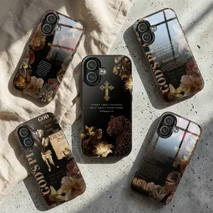 Faith & Power Aesthetic Collection Slogan Case, Leopard Jesus Christ Pattern,God Reminders, God's Plan, Motivation, Phone Cases For 11 to 17Promax
