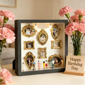 DIY Mini Memory Museum Photo Frame -Wedding‘s Gifts DIY Shadow Box with Gold Mini Frames & Figures - The Ultimate Personalized Gift for Parents, Couples, and Best Friends