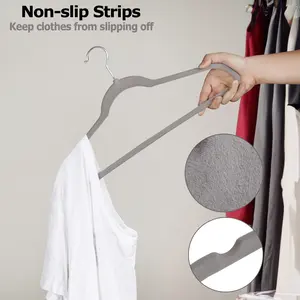 Segawe Premium Velvet Slip-Proof Felt Clothes Hangers, 100-Pcs ABS Plastic Organizer - Slim Durable, Heavy-Duty Metal-Core with Rotating Hook, Eco-Friendly Ergonomic, Gray/Silver for Closet Space Maximization,summerwins