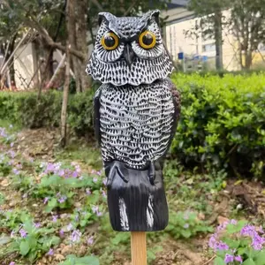 Realistic Owl Statue, Garden Sculptures, Bird Scare Device with 360° Rotating Head, Plastic Owl Dummy for Outdoor Garden, Indoor/outdoor Use