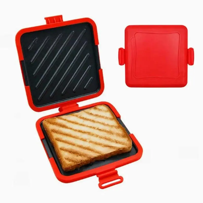 Food-Grade Silicone Microwave & Oven Sandwich Grill Press with Removable Plates - Compact, Easy-to-Use, Portable, Space-Saving Kitchen Fixture Accessory for Cheese, Steak, Dishwasher Safe for Dorm Rooms