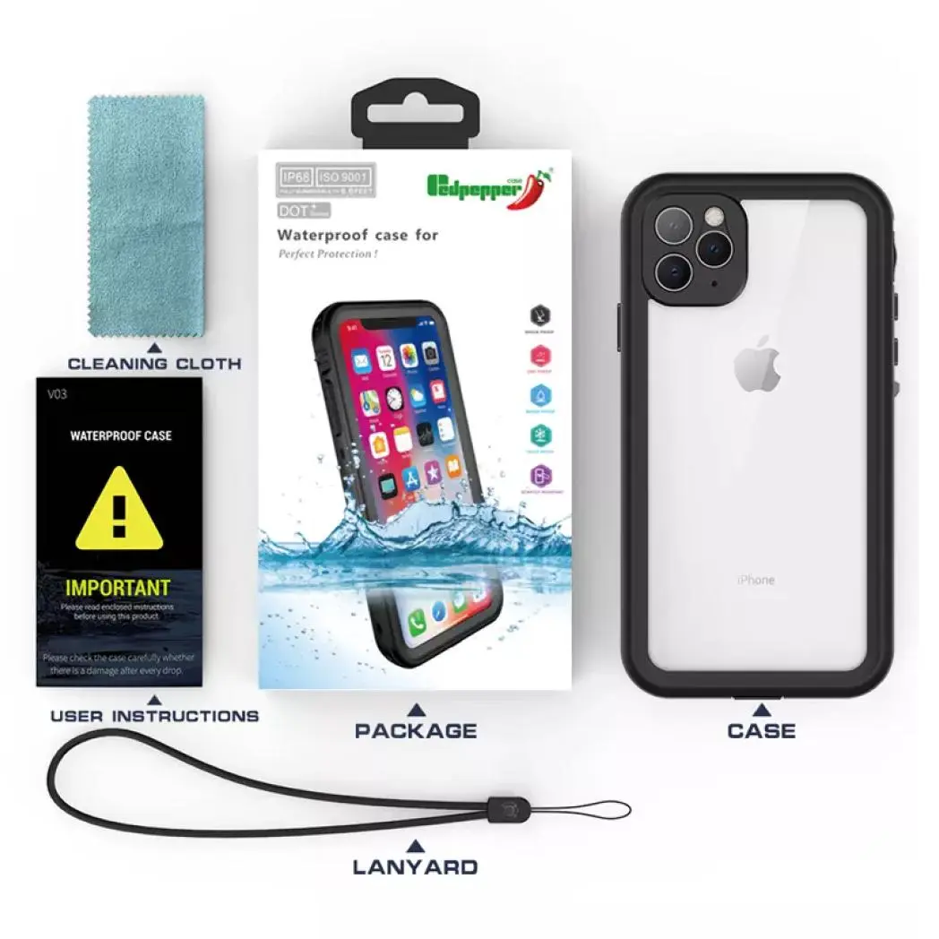 ( Black )Waterproof Slim Life Proof Plastic TPU Case for iPhone 11 Pro Max Built-in Screen Protector Shockproof Dustproof Heavy Duty Full Body Protective Case