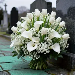 33 Beautiful Artificial Cemetery Flowers, 21 Starflowers + 12 Elegant Fake Tulips, Realistic Wedding Floral Decorations, No Maintenance, UV Resistant, Home Decoration Bouquet, Artificial Bouquets