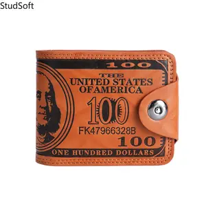 2026 Vintage 100 Dollar Bill Print Bifold Wallet for Men – Snap Closure, Retro PU Leather, Multi-Card Slots for Daily & Casual Use