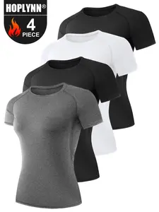 HOPLYNN 4 Pack Women's Compression Shirt Running Athletic T-Shirts gym outfits Tops Baselayer Short Sleeve Yoga  gym fits  workout clothes women