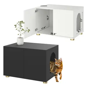 Small Litter Box Enclosure, Sleek Modern Cat Litter Box Cabinet Furniture, Wooden Cat House, End Table Litterbox