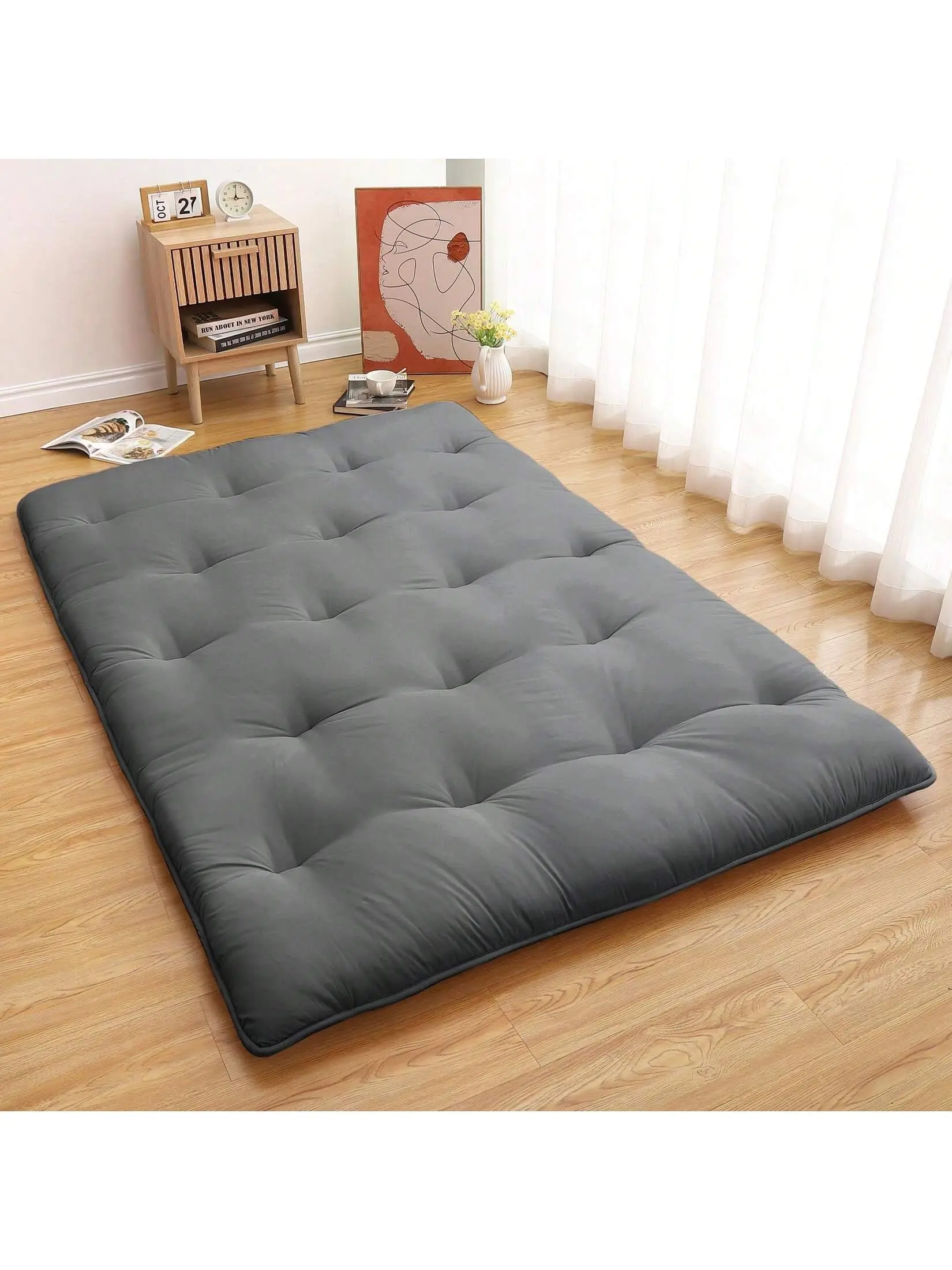 【Christmas Gift】Japanese Futon Floor Mattress, Twin Size Futon Mattress Foldable Floor Bed Mattress, Roll Up Portable Sleeping Floor Mattress, Tatami Mat Kids Floor Play Mat,dorm essentials,home decor