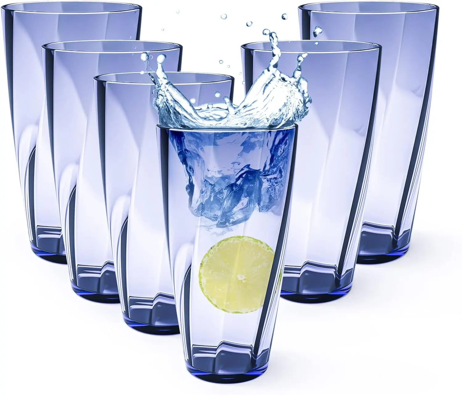 Unbreakable Plastic Cups Plastic Highball Drinking Glasses Tumbler, Large Water Tumbler Set (Set Of 6, 25 Oz) Dishwasher Safe ( Blue)