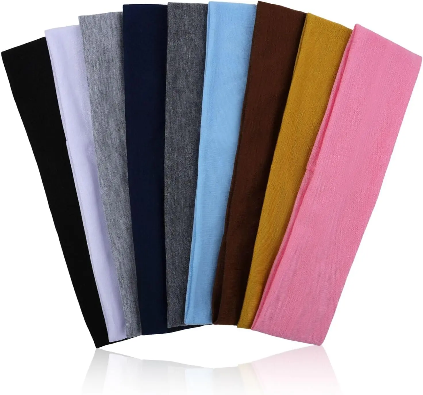 Women's 9PCS Non-Slip Elastic Cotton Sports Headbands - Soft Stretchy Sweat Bands, Athletic Performance, Elastic Polyester Fiber, Lightweight Sweat-Wicking, Casual Options for Daily Wear, Workout, Yoga, Athletic Performance Sports Headbands, Elastic Polye