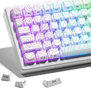 [Keycap Only] FURYCUBE Shine Through Keycaps with IMD Tech, Custom Keycaps 60 75 100 Percent, White Key Cap Set OEM Profile,118 Keys Side Printed for Mechanical Keyboard, Topographic