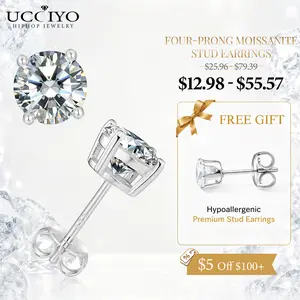 UCClYO Lab-Created Moissanite Stud Earrings S925 Silver Solitaire Four-Prong Moissanite Stud Earrings For Women Wedding Fine Jewelry Anniversary Engagement Dating【#E75】