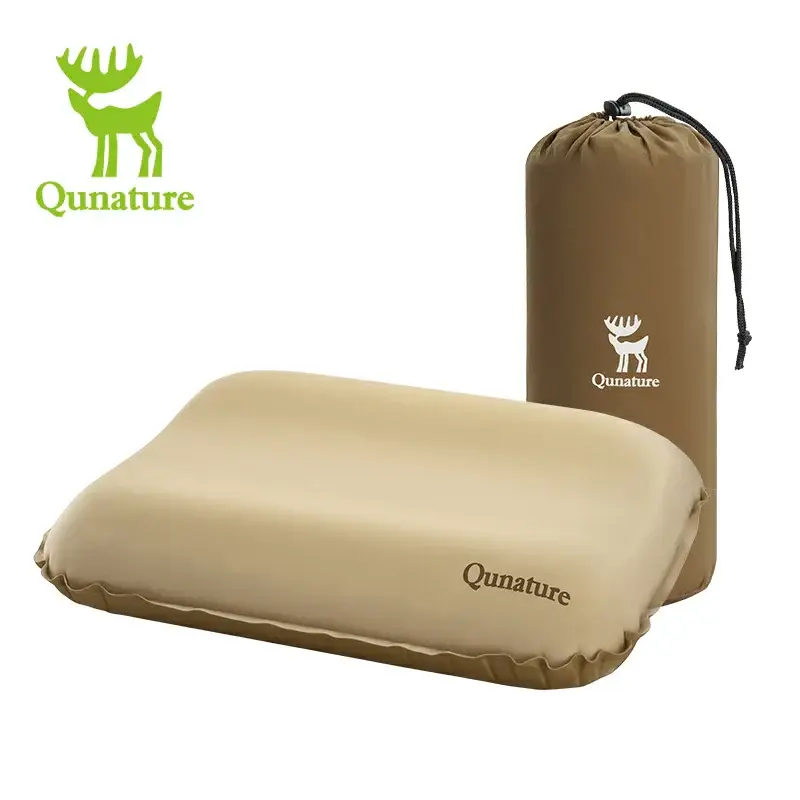 Qunature Self-Inflating Cheese Sponge Pillow, Ergonomic Camping Hiking Sleeping Gear with 3D Support, 3D High Elastic Sponge, 30D Knitted Fabric, Compact & Portable Design for Comfortable Sleep, Durable & Comfortable Materials