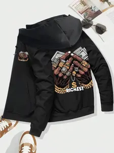 Autumn and winter new men's jacket jacket trend personality hands pattern printing regular large size leisure sports zip long-sleeved clothes