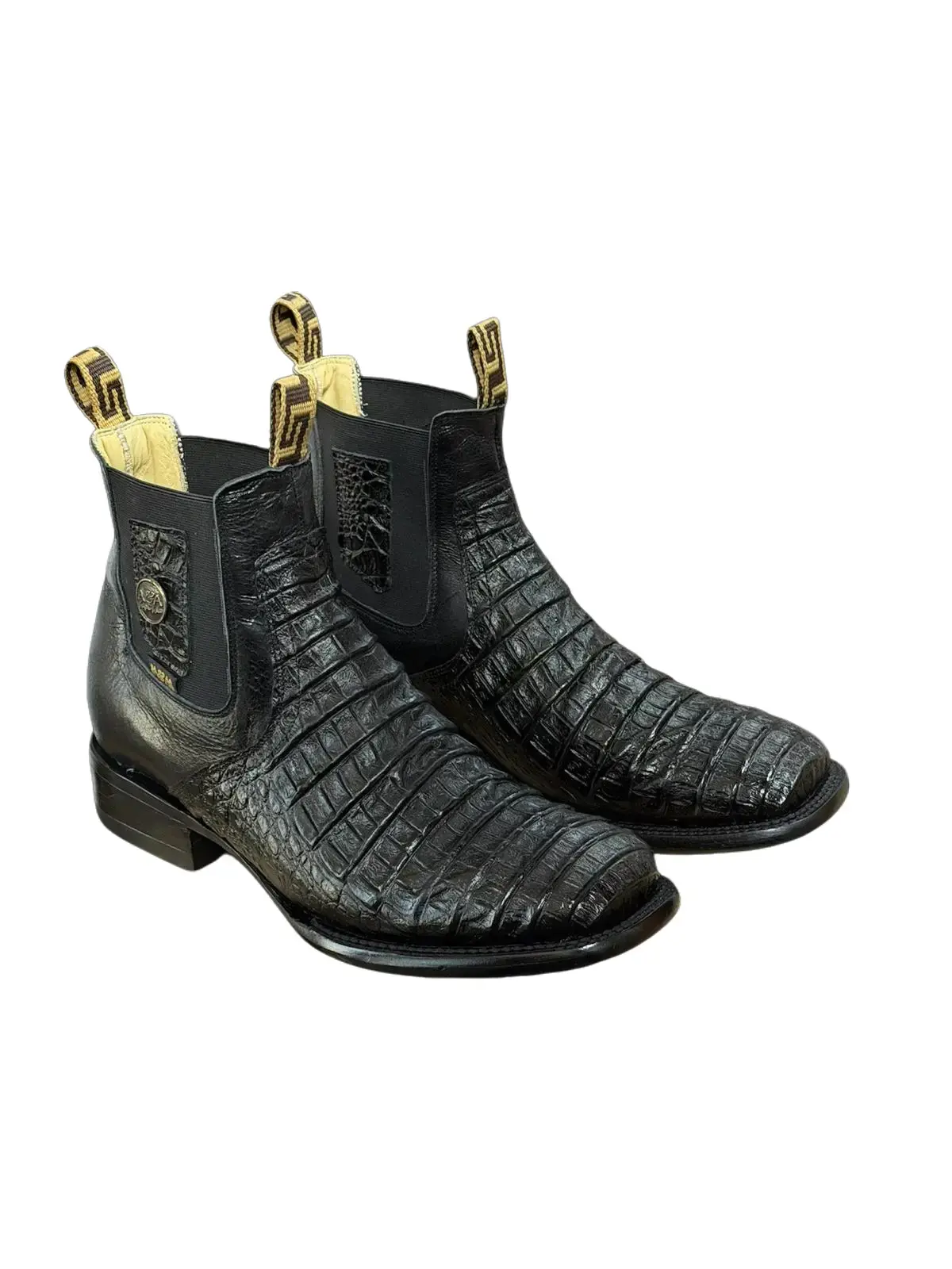 A&A MENS BOOTS, ESTILO OSCAR ,BOTÍN PIEL GRABADA EN COCODRILO, SUELA DE CUERO, 100 % PIEL.