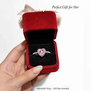 Adjustable Promise Ring with Velvet Heart Ring Box for Her, Proposal Engagement Jewelry Gift Set for Wife Girlfriend Fiancée Mom, Romantic Birthday Anniversary Valentines Christmas Gift