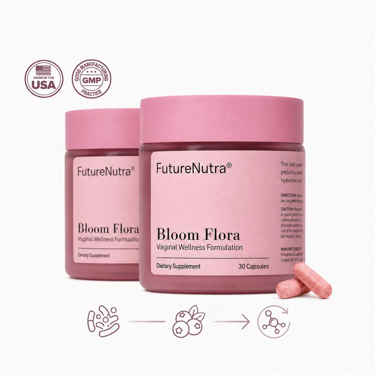 FutureNutra Professional Women's Probiotics - Juicy Feminine Intimate Health, Supports Healthy pH Balance & Fresh Scent, Intimate Comfort, Contains Cranberry, Inulin & Hyaluronic Acid - 1 Cap/Day