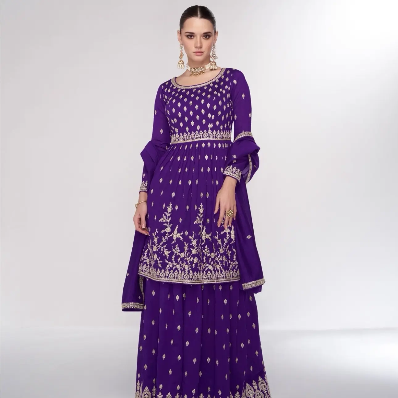 Premium Silk Short Kurti with Sharara and Dupatta Set for Women - Suit, Dress