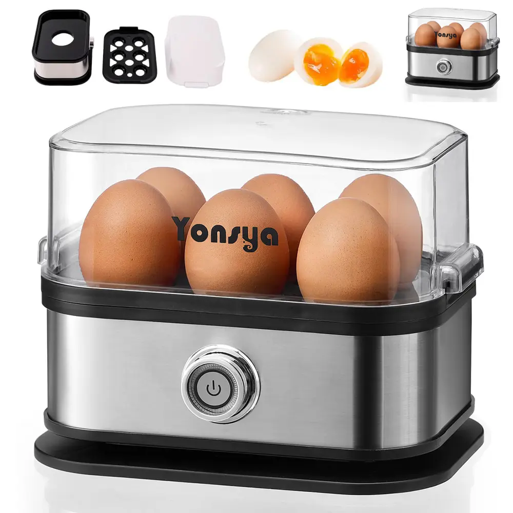 Yonsya Rapid Egg Cooker Electric 6 Eggs Capacity 2025 New Smart Egg Cooker with Auto Shut Soft Medium Hard Boiled Poacher Omelet Maker Stainless Steel Sleek Design Egg Steamer,summerwins