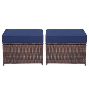 Father'sday Gift EortheX Outdoor Wicker Outdoor Patio Ottoman Set – 2 Pieces with Thick Removable Cushions, All-Weather Design for Outdoor Use