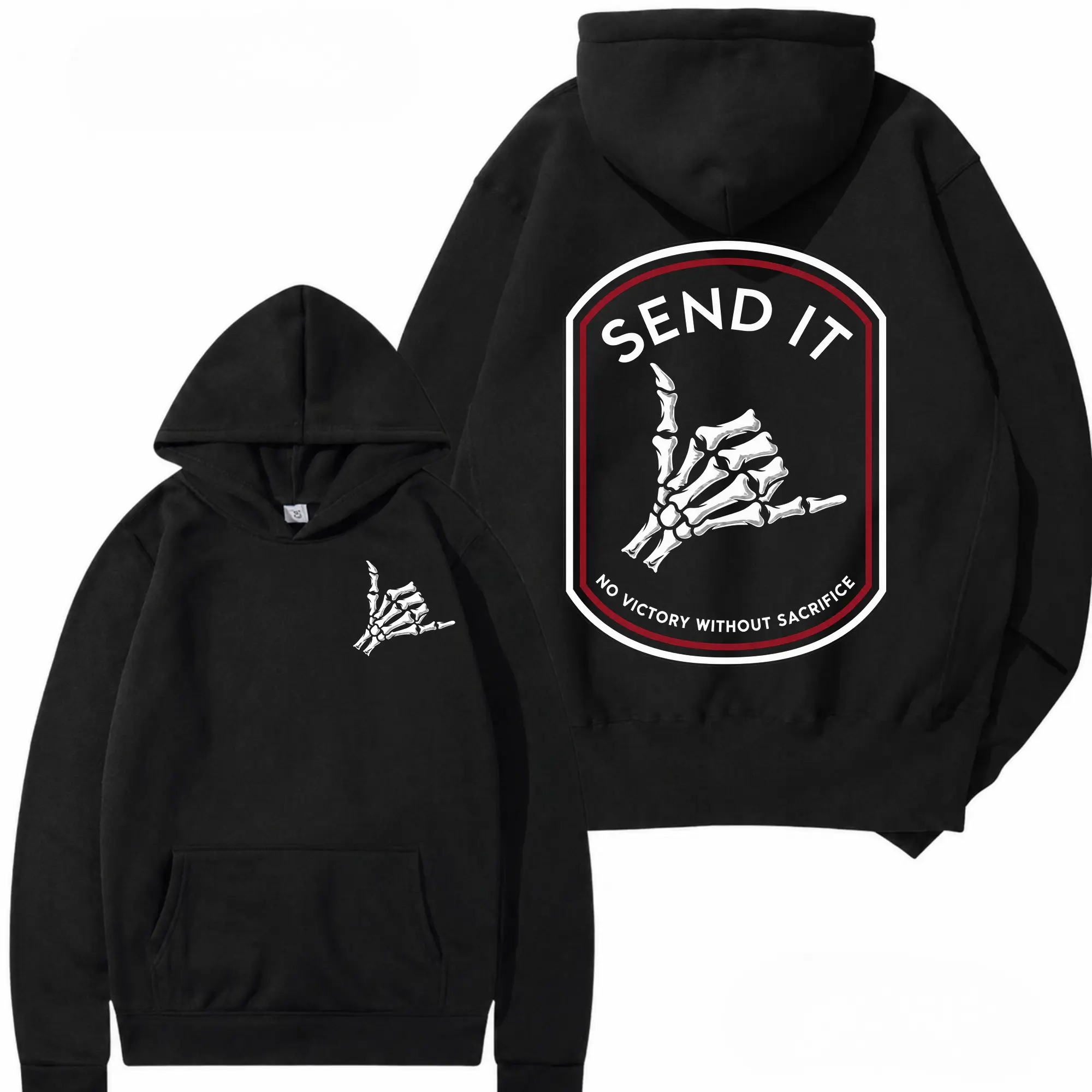 Send It Skeleton Hoodie, Shaka Hand Back Print Hoodie, Extreme Sports Skeleton Graphic Pullover, Surf Motocross Style Hoodie, Funny Skeleton Gift, Adventure Lover Hoodie