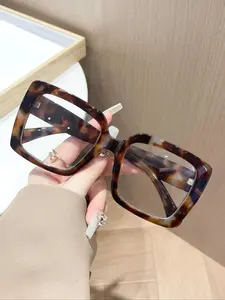 Unisex Fashionable Tortoiseshell Pattern Square Frame Eyeglasses, Trendy Casual Eyeglasses for Everyday Use, Fashion Accessories for Outdoor Activities