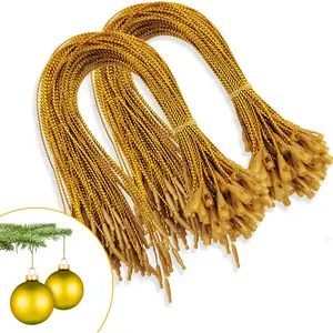 200Pcs Christmas Ornaments String Hanger Gold Precut Ribbon Hook for Christmas Tree Ornament Decorations with Snap Fastener kockuu