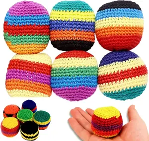 Random 2/6/12 PCS Hand-Made Knitted Hacky Sack, 2026 Upgraded Assorted Foot Bag Crochet Hacky Sacks for Adults, Juggling Balls for Beginners, Multicolored Geometric Pattern, Ready-to-Use Hacky Sacks