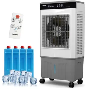 Evaporative Air Cooler with Remote & Touch Control, Portable Swamp Cooler Fans with Multiple Speeds & Modes, Large Water Tanks, Oscillation, Ice Packs & Rolling Casters