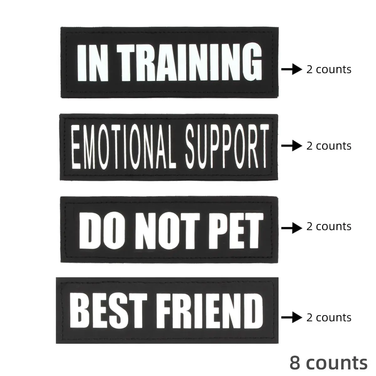Removable Service Dog Patches (8 Counts/set), Emotional Support, In Training, Best Friend, Hook and Loop Dog Harness Patch, Professional Dog Decorative Signage Accessories