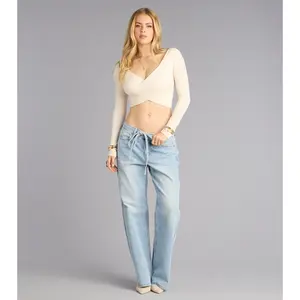 Coffee Run Cool Mid-Rise Tie Denim Jeans