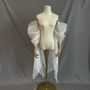 Off-the-shoulder Detachable Sleeves With Trailing, Flowy Organza Sleeves, Wedding Dress Accessories, Sheer Organza Cape