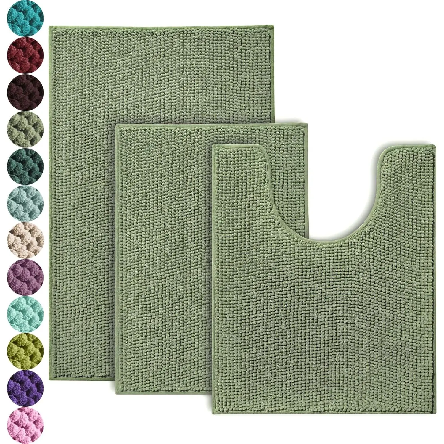 3-Piece Anti-Slip Grip Bath Rug Set - Thick, Soft, Washable, Absorbent, Waterproof 17"x24" Mats for Bathroom Use, Entry - Sage Home Decoration Rugs